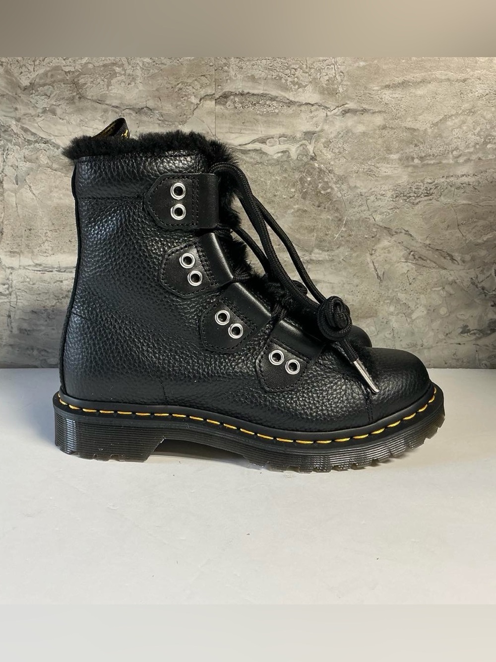 Dr. Martens Black Leather Lace-Up Fur-Trim Boot - Picture 10 of 10